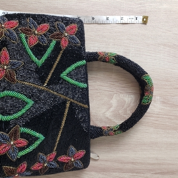 Vintage Glass Beaded Floral Handbag Purse - Picture 14 of 16